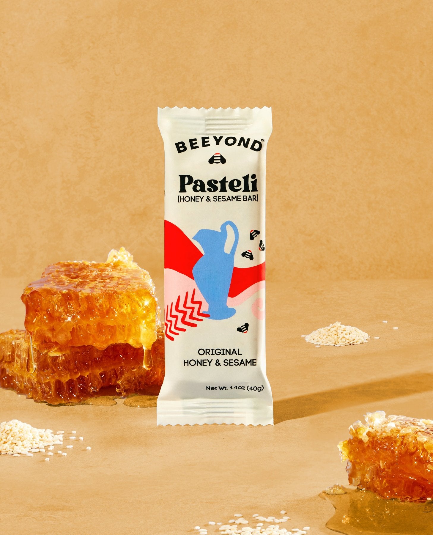 Beeyond Snacks Pasteli Honey Sesame Bar with honey comb