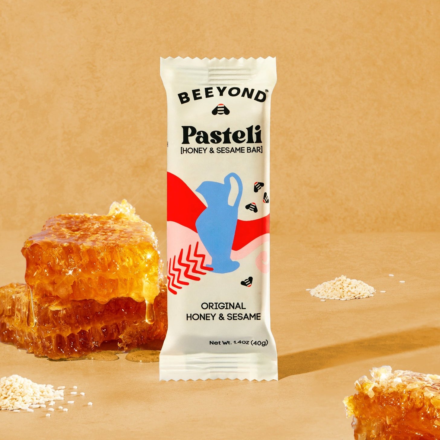 Beeyond Snacks Pasteli Honey Sesame Bar with honey comb